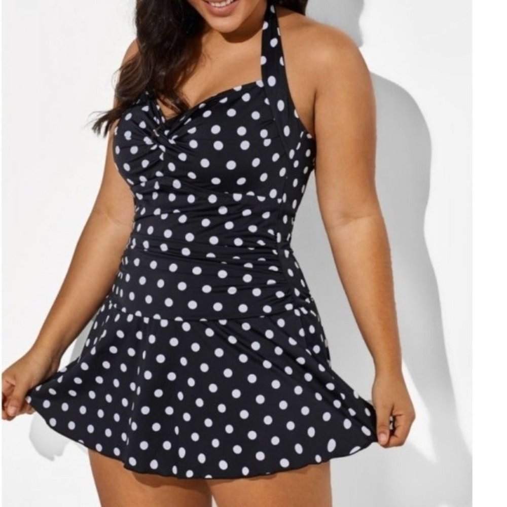 Black Halter Sweetheart Polka Dot Sexy Swimsuit